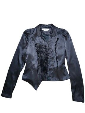 Givenchy Silk Pleated Top Blazer Black Women Size EU 42 US Medium Button Up